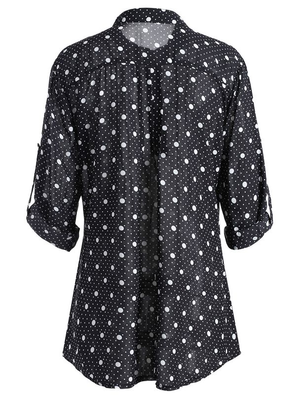 Hot Selling Ruffled V Neck Long Sleeve Polka Dot Plus Size Ruffled Top Shirt Fashionable Women's Clothing_ecoleips.com
