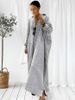 Muslim Dress Women Cotton Linen Striped Cardigan Dress – Oversized Drop Shoulder Open Front Longline Cover-Up (Grey/Black/Blue, S-5XL)_ecoleips.com