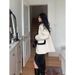 High-End Collar Blazer Women Black And White Patchwork Casual Suit Split Leather Skirt Two-Piece Set_ecoleips.com