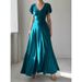 Women's Clothing Summer New Solid Color Lotus Leaf Sleeve French Dress High End Mid Length Skirt_ecoleips.com
