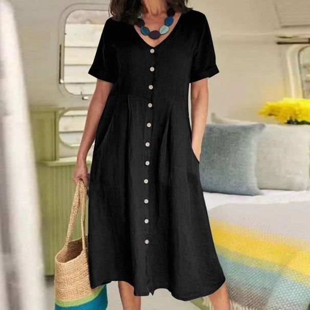 Spring Summer Women's Cotton Linen Loose Casual Dress Elegant High End Fashion for Women_ecoleips.com