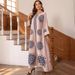 Muslim Home Clothes Bohemian Style Fashion Printing Diamond Beaded Round Neck Robe Female Abaya_ecoleips.com