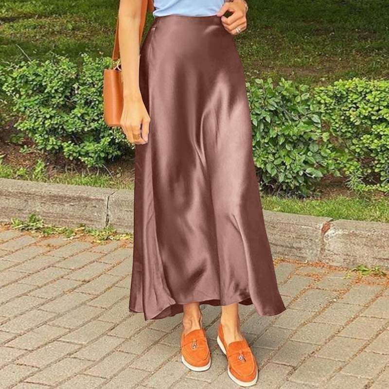 ZANZEA Fashion Satin Silk Skirts Women Summer Long High Waist Skirt Casual Solid Party Faldas Saia Female Vintage Work OL Jupe_ecoleips.com