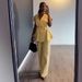 Autumn Women's Clothing Set V Neck Slim Fit Tie Waist Sleeveless Top And Wide Leg Pants European American Style_ecoleips.com