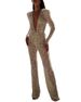 Women's Clothing Spring And Summerfashion New Women's V-Neck Sexy Gold Long Sleeve Trousers Sexy Jumpsuit_ecoleips.com
