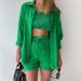 Women's Fashionable Casual Two Piece Set High Waisted Drawstring Shorts And Long Sleeved Shirt Wrinkled Lapel European And American Style 2024_ecoleips.com