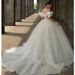 2026 off the Shoulder Wedding Dress Elegant High Quality Texture Court Style French Style Long Train Suitable for Pregnant Women_ecoleips.com