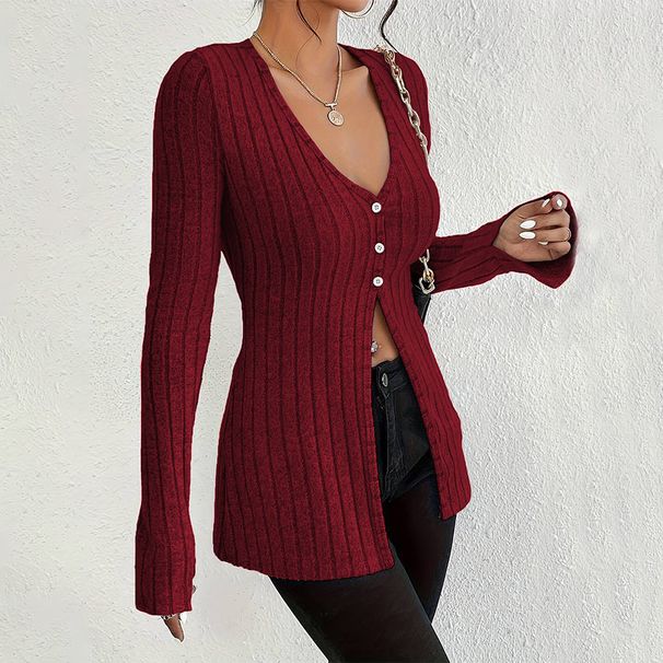 Voya Women's French Sexy Style V-neck T-shirt With Spring And Summer Long Sleeves And Exposed Navel Design, As Well As A Base Shirt And Top For_ecoleips.com
