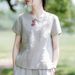 Cotton-Linen Ethnic Style New Chinese Embroidered Short-Sleeve T-Shirt, Spring/Summer Artistic Women's Loose Casual Top,_ecoleips.com