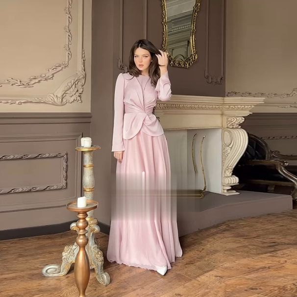 Women's Clothing Elegant Irregular Splicing Long Sleeved Dress_ecoleips.com