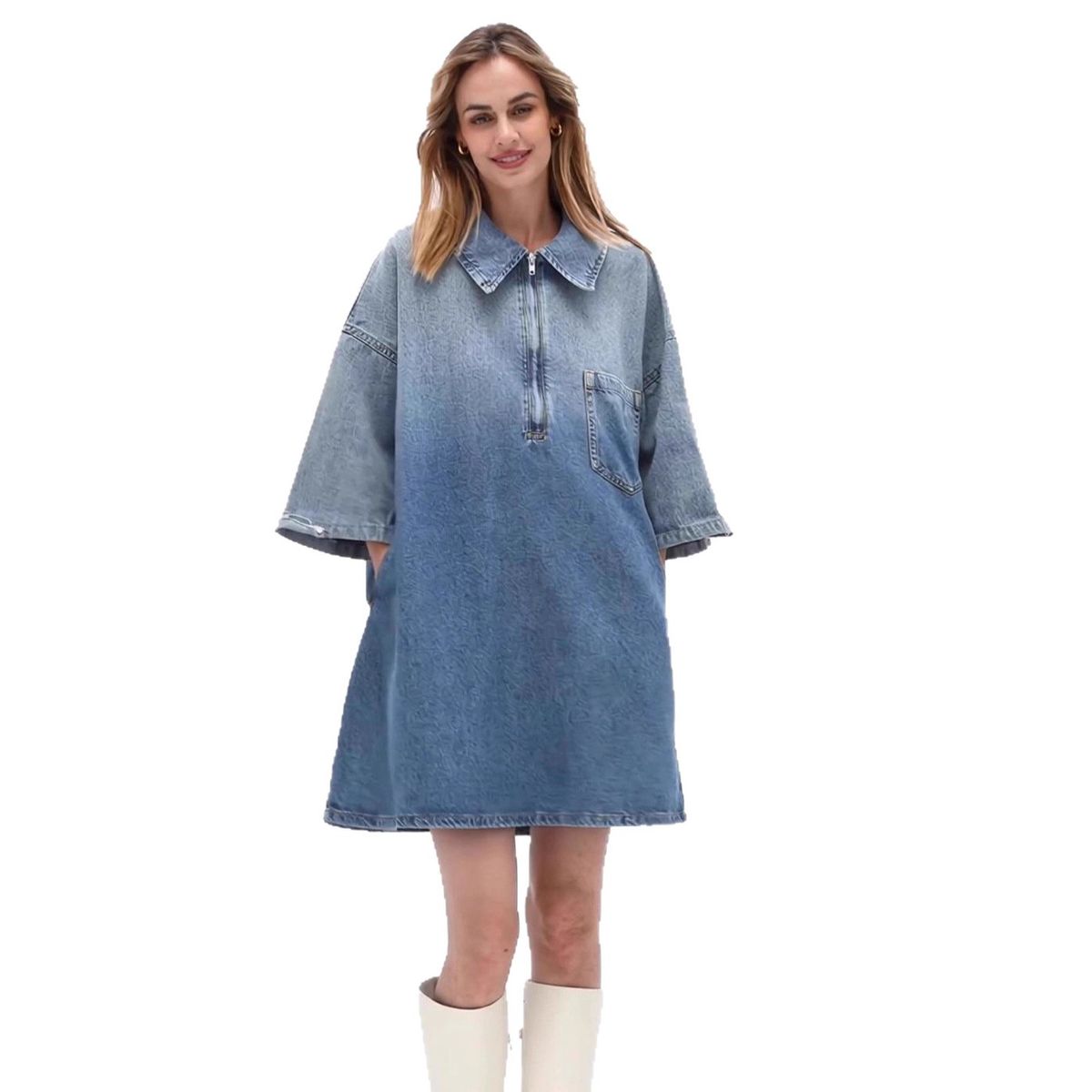 Women's Lapel Loose Fit Denim Midi Dress – Casual Fall Jean Gown 2026_ecoleips.com