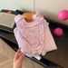 Women's Clothing Light Pink Three Dimensional Wood Ear Edge V Neck Striped Shirt Sweet Loose Lazy Shirt_ecoleips.com