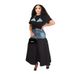 Women’s Clothing new fashion personality stitching contrast color T shirt denim skirt suit two piece suit for women_ecoleips.com