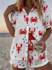 Women's Resort Style Printed Collared Shirt And Shorts Set Short Sleeve Style_ecoleips.com