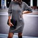 Women's Solid Color High Neck Long Sleeve Sweater Dress - Cozy Winter Pullover For Casual & Office Wear_ecoleips.com