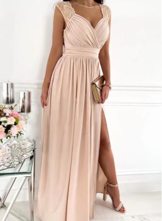 2022 Independent Station Hot-Selling Sleeveless Lace Backless Hem Slit European And American Women's Dress_ecoleips.com