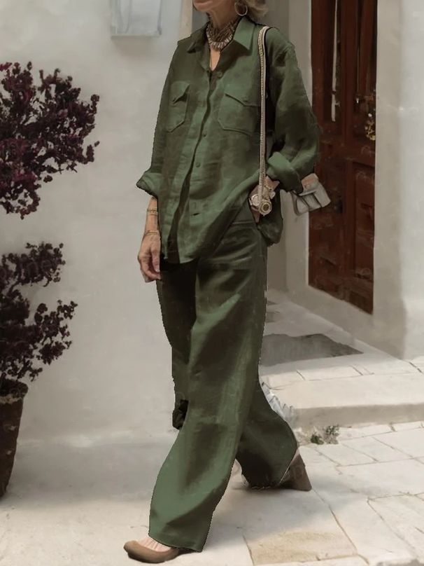 Women's Clothing Women's Long Sleeved Shirts And Loose Pants Two Piece Suit_ecoleips.com