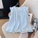 Summer New Women's French Style round Neck Pleated Shirt Youthful Small Flutter Sleeves Unique Design Trendy Top_ecoleips.com