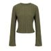 WG122 European And American New Spring Short Style Bell Long Sleeve Round Neck Simple T-shirt_ecoleips.com