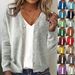 Versatile V-Neck Button-Up Knit Cardigan For Women - Soft Acrylic Blend, Comfort Fit, Long Sleeve, Casual & Chic_ecoleips.com
