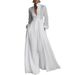 Elegant French-Inspired Pleated Maxi Dress – Slimming Waist-Defined Long Sleeve Dress For Women (White & More Colors, S-XXL)_ecoleips.com