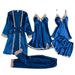 Women's Clothing ladies' pajamas bra pads Gold five piece set simulated silk dress sexy suspender skirt long sleeved nightgown home clothes_ecoleips.com