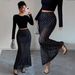 European American Cross-border 2026 New Model Sequined Double-layer Mesh High-waisted Slim-fit Bodycon Skirt For_ecoleips.com