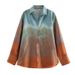 Women's Clothing Silk Satin Texture Gradient Loose Shirt Top Tie Dye Print Trousers Suit_ecoleips.com