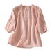 Women's Clothing Summer New Large Size Literary Versatile Design Embroidered Three Quarter Sleeve Shirt Women's Solid Color Cotton And Linen Top_ecoleips.com