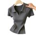 Women's French Style Ice Silk Knit Top Short Sleeved Elegant Slim Fit Flattering Collared New Summer Style_ecoleips.com