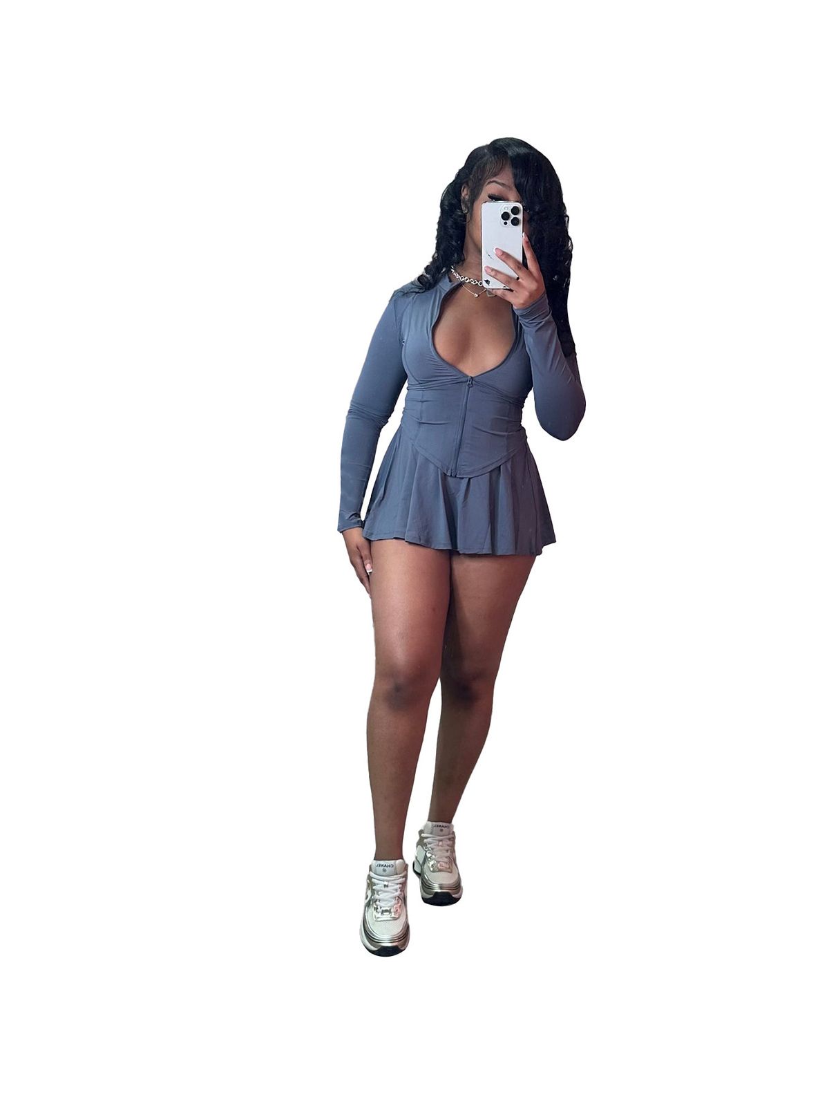 Women's Clothing Style Women's Sports Casual Two Piece Suit With Safety Pants Long Sleeve Flared Skirt And Tight Waist_ecoleips.com
