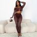 2025 Spring Summer New Women's Long Sleeve High Waist Top Crop Sexy Slim Hollow Out Set For Women_ecoleips.com