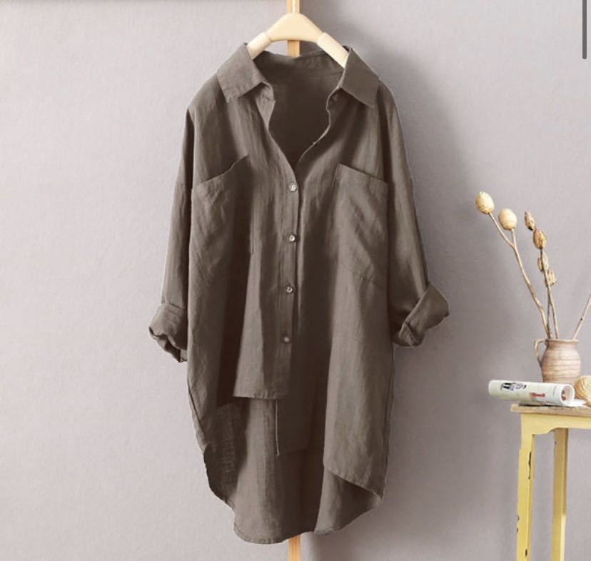 Women's Clothing New Women's Casual Solid Color Shirt Autumn Cotton And Linen Cardigan Double Pocket Long Sleeved Top_ecoleips.com