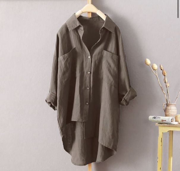Women's Clothing New Women's Casual Solid Color Shirt Autumn Cotton And Linen Cardigan Double Pocket Long Sleeved Top_ecoleips.com