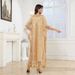 Cross-border Women's Clothing: Mesh Muslim Middle Eastern Pullover Dress, Fashionable Robe With Printed And Beaded_ecoleips.com