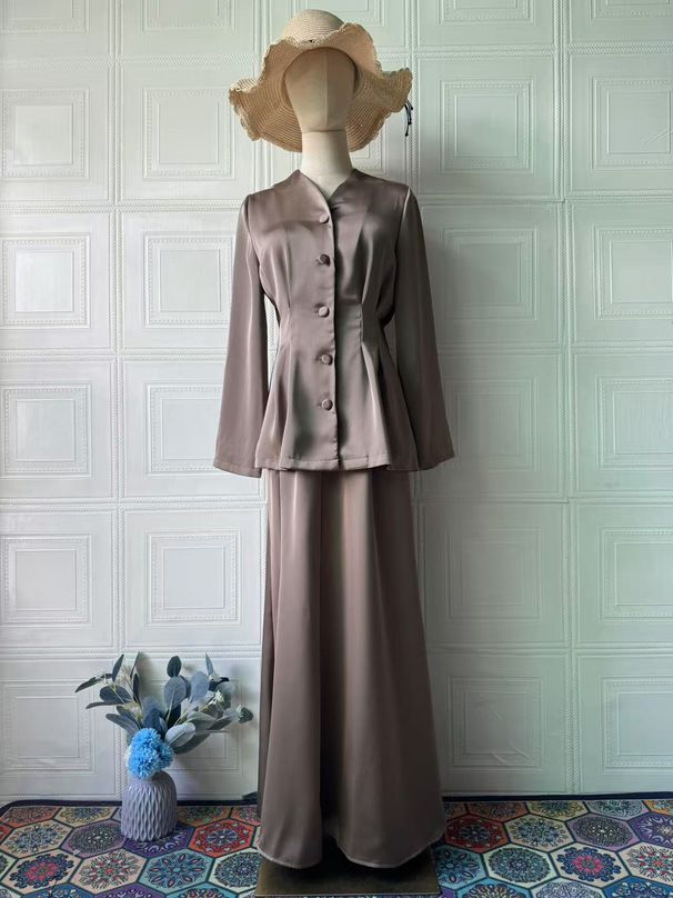 Women's Long Sleeve Top And Solid Color Long Skirt Set Elegant Comfortable Muslim Fashion Style For Spring 2025_ecoleips.com