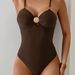 Bohemian One-Piece Swimsuit – Wide Straps With Shell Metal Rings | High-Cut Leg & Back Coverage | Nylon-Spandex Blend (Black, Navy, Coffee)_ecoleips.com