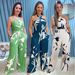 Women's Clothing S10811 Printed Hollow Strap Wide Leg Jumpsuit_ecoleips.com
