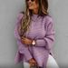 Women's Clothing Oversized Knit Sweater - Relaxed Lantern Sleeve Pullover, Soft Polyester-Acrylic Blend, Semi-High Neck For Effortless Layering_ecoleips.com