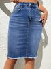 Women's Clothing New Blue Hip Wrapped Raw Edge Denim Skirt Personality Street Washed Skirt_ecoleips.com
