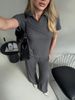 Women's Slimming Collar Pullover Top With Wide Leg Trousers Knit Fashion Set Solid Color Short Sleeve Sportswear_ecoleips.com