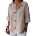 Women's Clothing Women's Loose Fitting Button Top Long Sleeve Cotton Linen Blend Split Casual Fashion T-Shirt For Autumn Winter_ecoleips.com