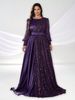 Women's plus Size Formal Evening Dress Elegant Sequined Satin Lantern Sleeve round Neck FSSL6225_ecoleips.com