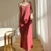 Acetate Satin Summer New Strap For Women V-neck Blazer Inner High-end Elegant Slimming Silk Long Dress_ecoleips.com
