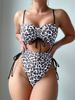 Sexy Leopard Print One Piece Swimsuit High Waisted Tight Drawstring Split Bikini Swimwear For Women Summer Beach_ecoleips.com