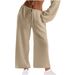 Suitable For All Seasons 2024 Plus Size Women's Linen Loose Casual Pocket Drawstring Wide-leg Pants Women_ecoleips.com