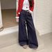 Dark Blue American-style Wide-leg Jeans For Women, New Autumn And Winter High-waisted Slimming Loose-fitting Drapey_ecoleips.com