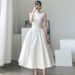 Satin Light Wedding Dress 2025 New Socialite Banquet Party Graduation Travel Photography Simple Petite Dress_ecoleips.com