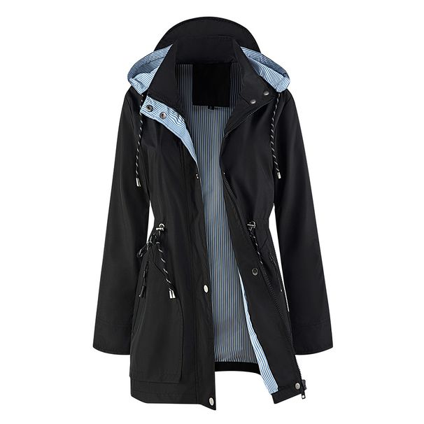 Water-Resistant Detachable Hood Trench Coat – Classic Longline Windbreaker For Women (S-XXL, Grey/Black/Blue)_ecoleips.com