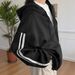 AD707 Spring And Autumn Korean New Simple Hooded Lazy Style Long Sleeve Two-Bar Loose Slim Fit Sweatshirt Jacket_ecoleips.com